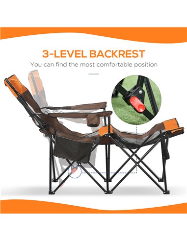 Outsunny Foldable Reclining Garden Chairs with Footrest and Adjustable Backrest, Portable Camping Chair with Headrest, Cup Holde