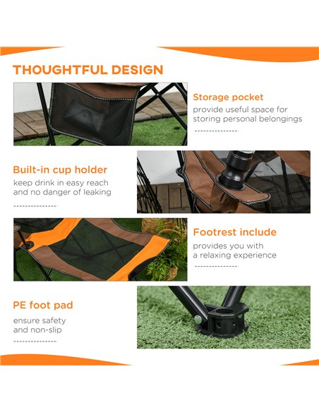 Outsunny Foldable Reclining Garden Chairs with Footrest and Adjustable Backrest, Portable Camping Chair with Headrest, Cup Holde - pic 63503 | FastDaddyshop