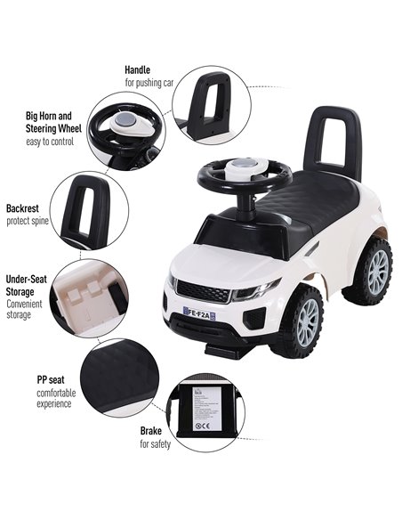 HOMCOM 3-in-1 Ride On Car Foot To Floor Slider Toddler w/ Horn Steering Wheel NO POWER Manual Under Seat Storage Safe Design Whi - pic 6352 | FastDaddyshop