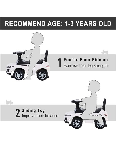HOMCOM 3-in-1 Ride On Car Foot To Floor Slider Toddler w/ Horn Steering Wheel NO POWER Manual Under Seat Storage Safe Design Whi - pic 6355 | FastDaddyshop