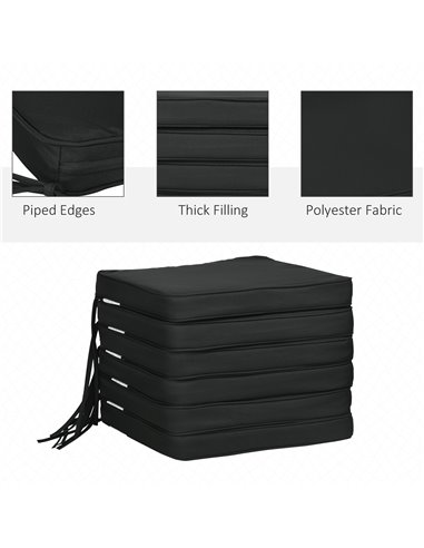 Outsunny Garden Chair Cushions, Set of 6, Dining Seat Pads with Straps, Removable for Indoor/Outdoor Use, Black 84B-307V70BK