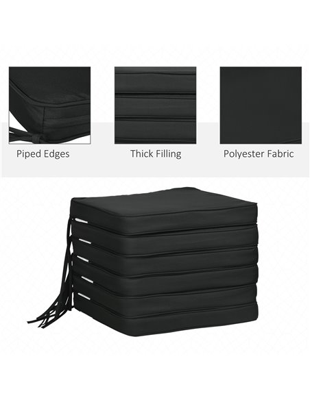 Outsunny Garden Chair Cushions, Set of 6, Dining Seat Pads with Straps, Removable for Indoor/Outdoor Use, Black 84B-307V70BK - pic 63555 | FastDaddyshop