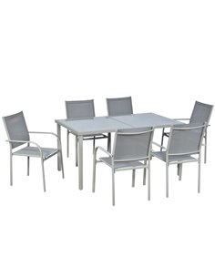 Outsunny 7 Piece Garden Dining Set, Table and 6 Chairs, Grey 84G-039V00GY