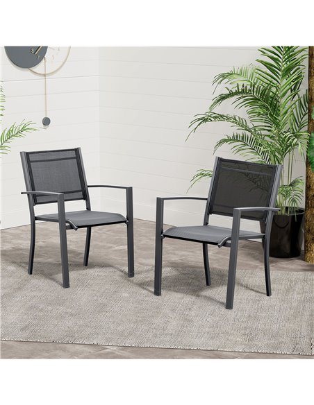 Outsunny Garden Chairs Set Of 2 Outdoor Chairs with Steel Frame Texteline Seats for Camping Fishing Patio Balcony Dark Grey Blac - pic 63580 | FastDaddyshop