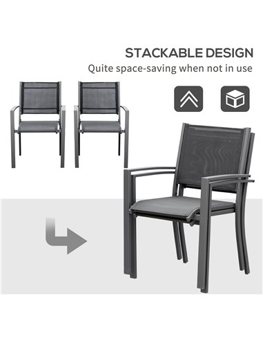 Outsunny Garden Chairs Set Of 2 Outdoor Chairs with Steel Frame Texteline Seats for Camping Fishing Patio Balcony Dark Grey Blac