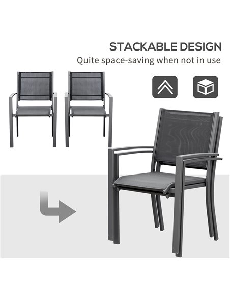 Outsunny Garden Chairs Set Of 2 Outdoor Chairs with Steel Frame Texteline Seats for Camping Fishing Patio Balcony Dark Grey Blac - pic 63582 | FastDaddyshop