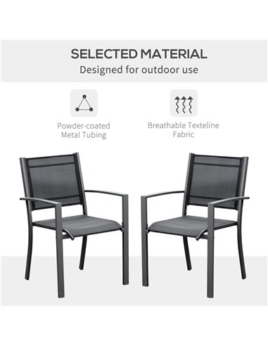 Outsunny Garden Chairs Set Of 2 Outdoor Chairs with Steel Frame Texteline Seats for Camping Fishing Patio Balcony Dark Grey Blac