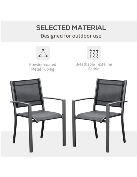 Outsunny Garden Chairs Set Of 2 Outdoor Chairs with Steel Frame Texteline Seats for Camping Fishing Patio Balcony Dark Grey Blac - pic 63583 | FastDaddyshop