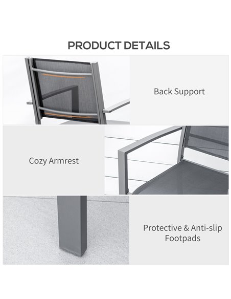 Outsunny Garden Chairs Set Of 2 Outdoor Chairs with Steel Frame Texteline Seats for Camping Fishing Patio Balcony Dark Grey Blac - pic 63584 | FastDaddyshop