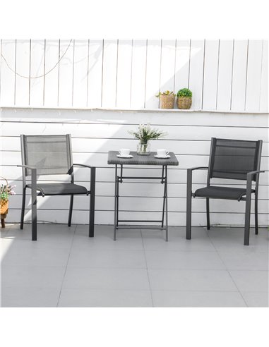 Outsunny Garden Chairs Set Of 2 Outdoor Chairs with Steel Frame Texteline Seats for Camping Fishing Patio Balcony Dark Grey Blac