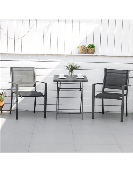 Outsunny Garden Chairs Set Of 2 Outdoor Chairs with Steel Frame Texteline Seats for Camping Fishing Patio Balcony Dark Grey Blac - pic 63585 | FastDaddyshop