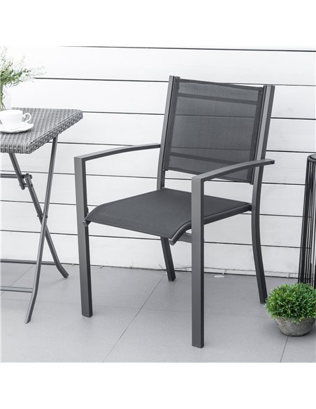 Outsunny Garden Chairs Set Of 2 Outdoor Chairs with Steel Frame Texteline Seats for Camping Fishing Patio Balcony Dark Grey Blac - pic 63586 | FastDaddyshop
