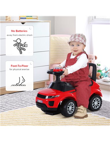HOMCOM 3-in-1 Ride On Car Foot To Floor Slider Toddler w/ Horn Steering Wheel NO POWER Manual Under Seat Storage Safe Design Red