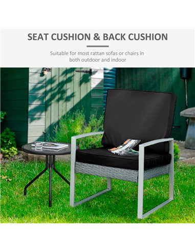 Outsunny Rattan Sofa Chair Cushion Set, 2 Piece, 1 Seat Pad and 1 Back Pillow, for Indoor and Outdoor Use, Black 84B-569V70BK
