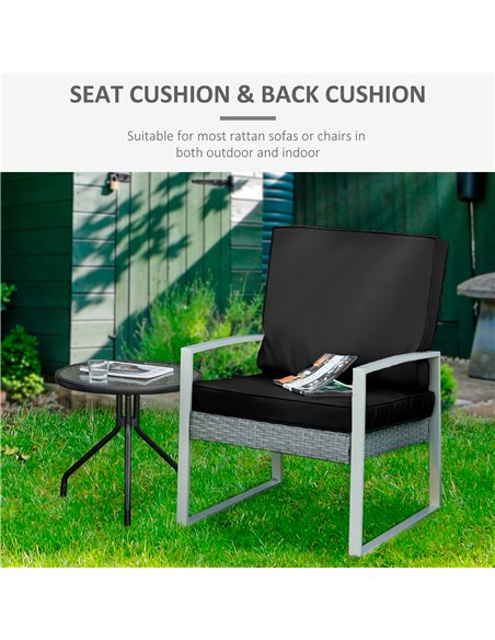 Outsunny Rattan Sofa Chair Cushion Set, 2 Piece, 1 Seat Pad and 1 Back Pillow, for Indoor and Outdoor Use, Black 84B-569V70BK - pic 63600 | FastDaddyshop