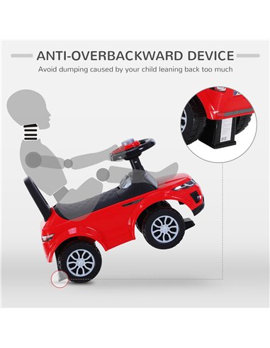 HOMCOM 3-in-1 Ride On Car Foot To Floor Slider Toddler w/ Horn Steering Wheel NO POWER Manual Under Seat Storage Safe Design Red