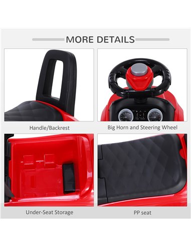 HOMCOM 3-in-1 Ride On Car Foot To Floor Slider Toddler w/ Horn Steering Wheel NO POWER Manual Under Seat Storage Safe Design Red