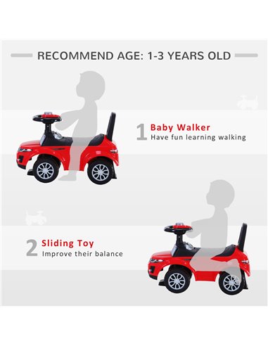 HOMCOM 3-in-1 Ride On Car Foot To Floor Slider Toddler w/ Horn Steering Wheel NO POWER Manual Under Seat Storage Safe Design Red