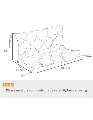Outsunny 2 Seater Bench Cushion, Garden Chair Cushion with Back and Ties for Indoor and Outdoor Use, 98 x 100 cm, Black 84B-137V