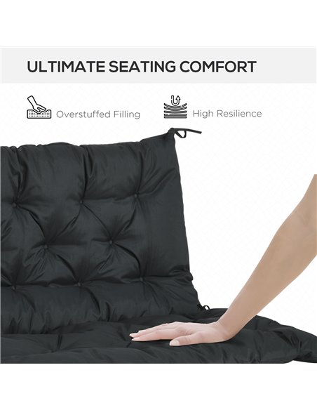 Outsunny 2 Seater Bench Cushion, Garden Chair Cushion with Back and Ties for Indoor and Outdoor Use, 98 x 100 cm, Black 84B-137V - pic 63646 | FastDaddyshop