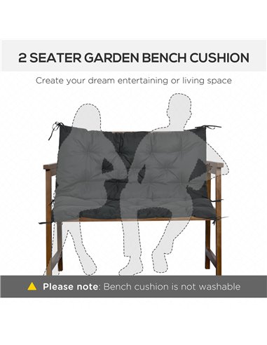 Outsunny 2 Seater Bench Cushion, Garden Chair Cushion with Back and Ties for Indoor and Outdoor Use, 98 x 100 cm, Black 84B-137V