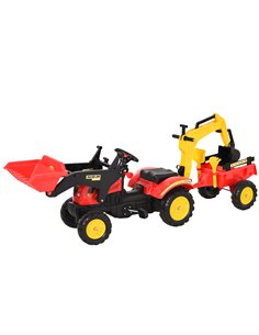 HOMCOM Kids Controllable Excavator Plastic Ride On Pedal Truck Red/Yellow