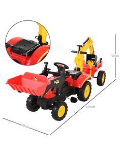HOMCOM Kids Controllable Excavator Plastic Ride On Pedal Truck Red/Yellow 2