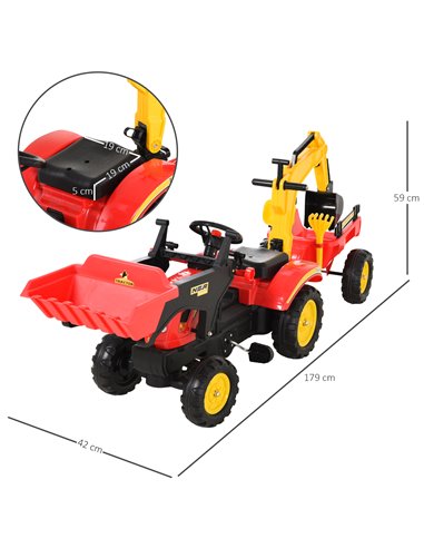 HOMCOM Kids Controllable Excavator Plastic Ride On Pedal Truck Red/Yellow