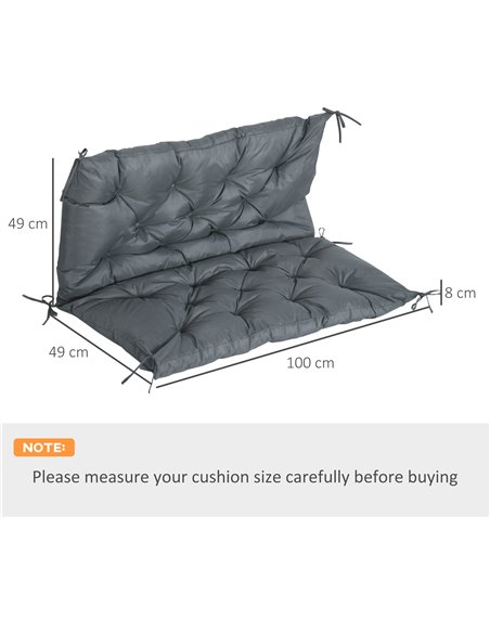 Outsunny 2 Seater Bench Cushion, Garden Chair Cushion with Back and Ties for Indoor and Outdoor Use, 98 x 100 cm, Dark Grey 84B- - pic 63671 | FastDaddyshop