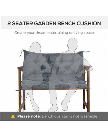 Outsunny 2 Seater Bench Cushion, Garden Chair Cushion with Back and Ties for Indoor and Outdoor Use, 98 x 100 cm, Dark Grey 84B-