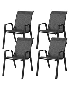 Outsunny Stackable Outdoor Rattan Chairs Set of 4 with Armrests and Backrest, Grey 861-073V00GY