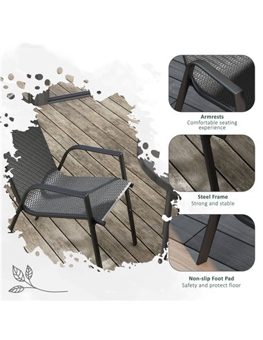 Outsunny Stackable Outdoor Rattan Chairs Set of 4 with Armrests and Backrest, Grey 861-073V00GY