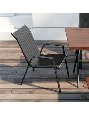 Outsunny Stackable Outdoor Rattan Chairs Set of 4 with Armrests and Backrest, Grey 861-073V00GY