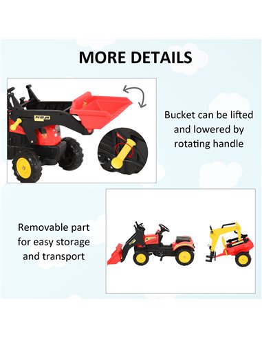 HOMCOM Kids Controllable Excavator Plastic Ride On Pedal Truck Red/Yellow