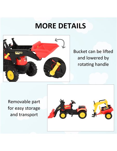 HOMCOM Kids Controllable Excavator Plastic Ride On Pedal Truck Red/Yellow - pic 6369 | FastDaddyshop