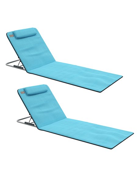 Outsunny Metal Frame PE Fabric 2 Pieces Outdoor Beach Reclining Chair Set w/ Pillow Light Blue 84B-455V70LB - pic 63696 | FastDaddyshop
