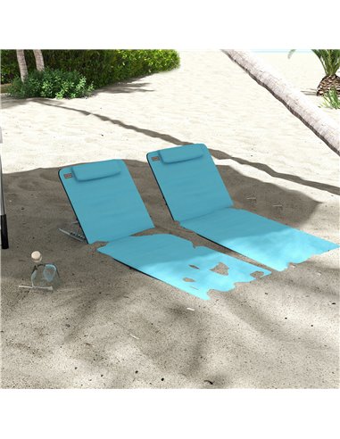 Outsunny Metal Frame PE Fabric 2 Pieces Outdoor Beach Reclining Chair Set w/ Pillow Light Blue 84B-455V70LB