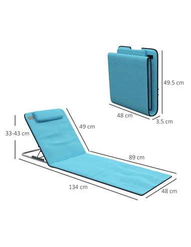 Outsunny Metal Frame PE Fabric 2 Pieces Outdoor Beach Reclining Chair Set w/ Pillow Light Blue 84B-455V70LB