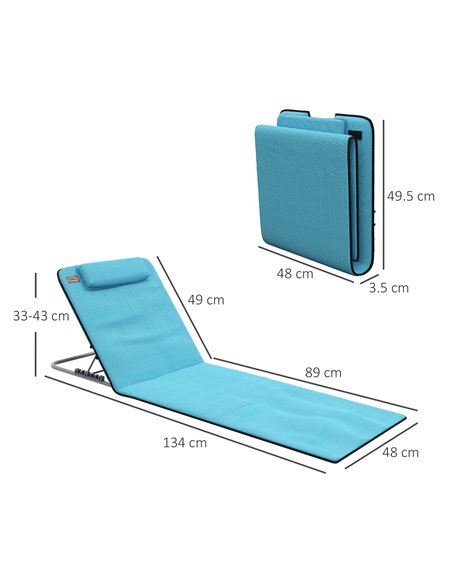 Outsunny Metal Frame PE Fabric 2 Pieces Outdoor Beach Reclining Chair Set w/ Pillow Light Blue 84B-455V70LB - pic 63698 | FastDaddyshop