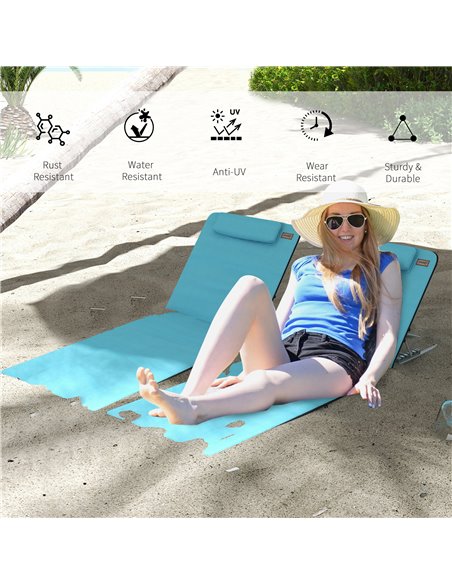 Outsunny Metal Frame PE Fabric 2 Pieces Outdoor Beach Reclining Chair Set w/ Pillow Light Blue 84B-455V70LB - pic 63699 | FastDaddyshop
