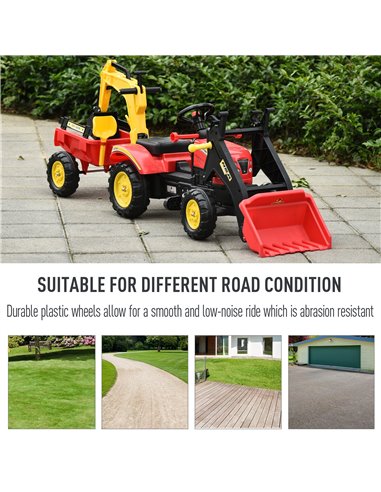 HOMCOM Kids Controllable Excavator Plastic Ride On Pedal Truck Red/Yellow
