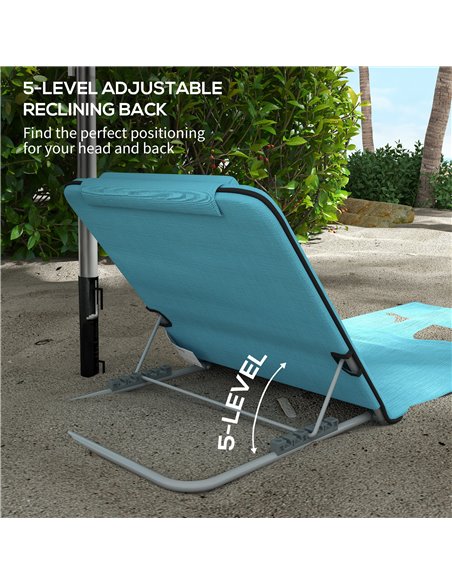 Outsunny Metal Frame PE Fabric 2 Pieces Outdoor Beach Reclining Chair Set w/ Pillow Light Blue 84B-455V70LB - pic 63701 | FastDaddyshop