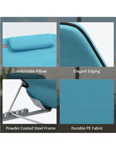 Outsunny Metal Frame PE Fabric 2 Pieces Outdoor Beach Reclining Chair Set w/ Pillow Light Blue 84B-455V70LB
