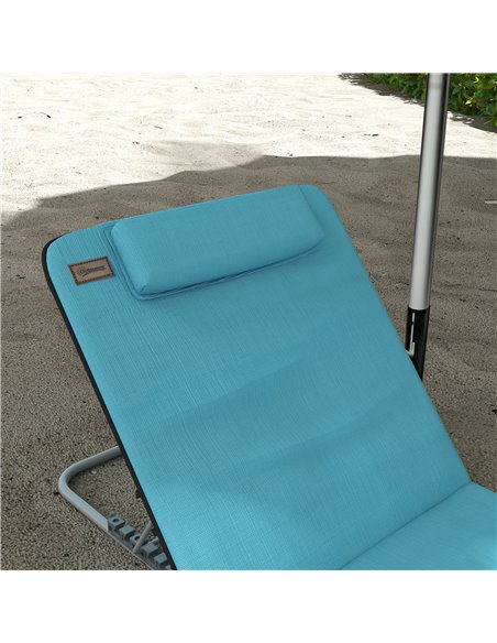 Outsunny Metal Frame PE Fabric 2 Pieces Outdoor Beach Reclining Chair Set w/ Pillow Light Blue 84B-455V70LB - pic 63703 | FastDaddyshop