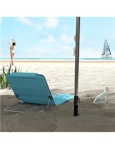 Outsunny Metal Frame PE Fabric 2 Pieces Outdoor Beach Reclining Chair Set w/ Pillow Light Blue 84B-455V70LB
