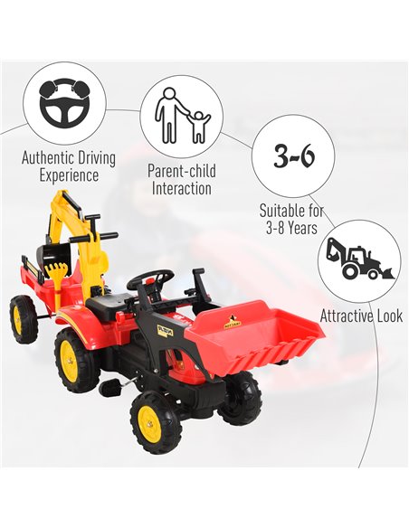 HOMCOM Kids Controllable Excavator Plastic Ride On Pedal Truck Red/Yellow - pic 6373 | FastDaddyshop
