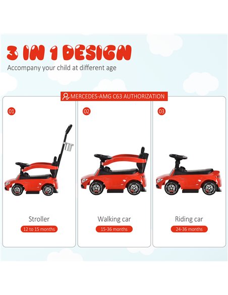 HOMCOM Toddlers Push Along Car Licensed PP Mercedes-Benz Ride On Stroller Red - pic 6376 | FastDaddyshop