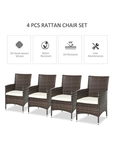 Outsunny 4 PC Rattan Chair Set, Patio Sofa Chairs Set, Cushioned Outdoor Rattan Furniture 861-004V72CF
