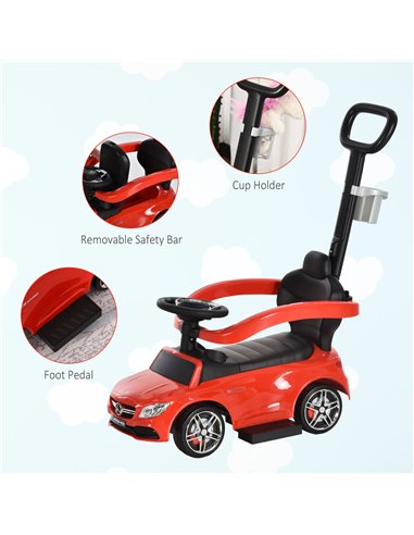 HOMCOM Toddlers Push Along Car Licensed PP Mercedes-Benz Ride On Stroller Red
