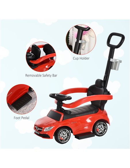 HOMCOM Toddlers Push Along Car Licensed PP Mercedes-Benz Ride On Stroller Red - pic 6377 | FastDaddyshop